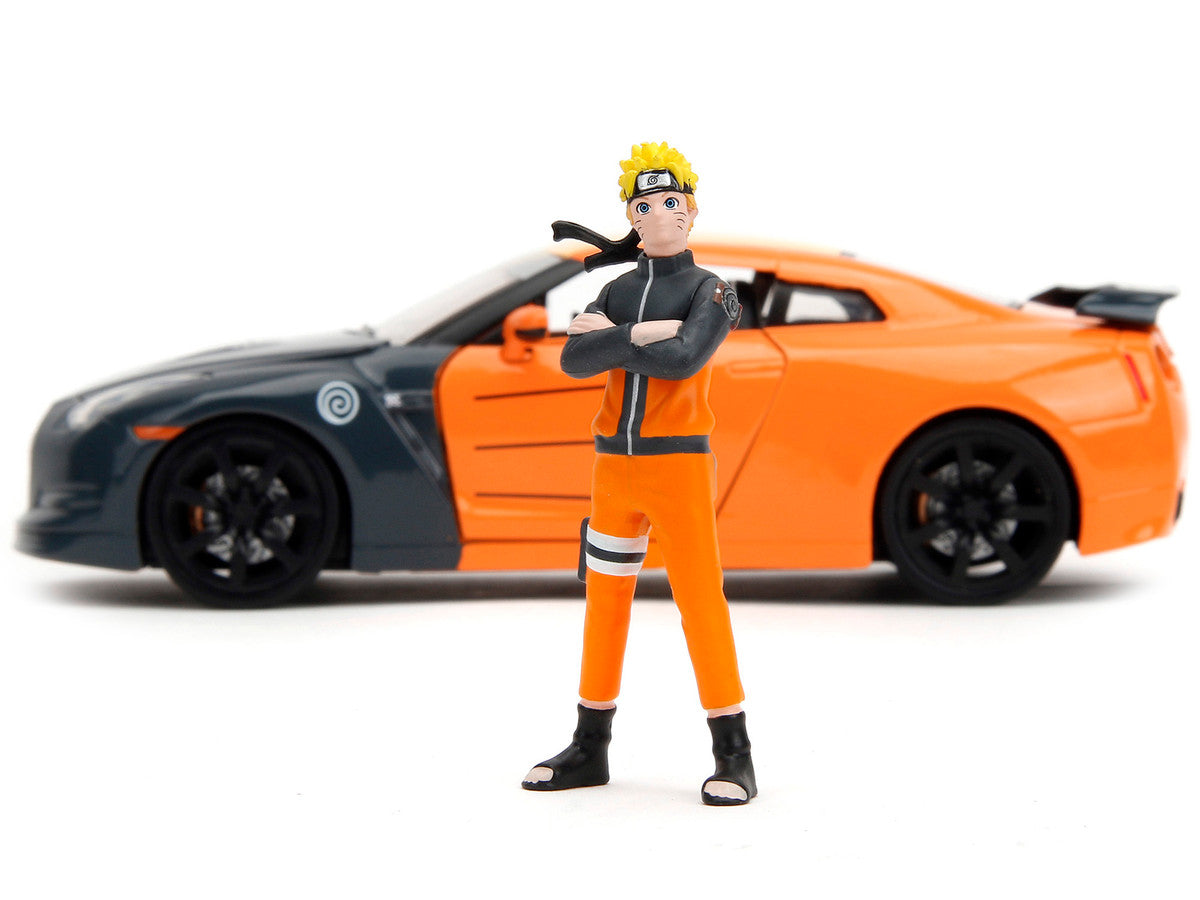 2009 Nissan GT-R (R35) Orange and Dark Gray with Yellow Top and Graphics and Naruto Diecast Figure "Naruto Shippuden" (2009-2017) TV Series "Anime Hollywood Rides" Series 1/24 Diecast Model Car by Jada-4